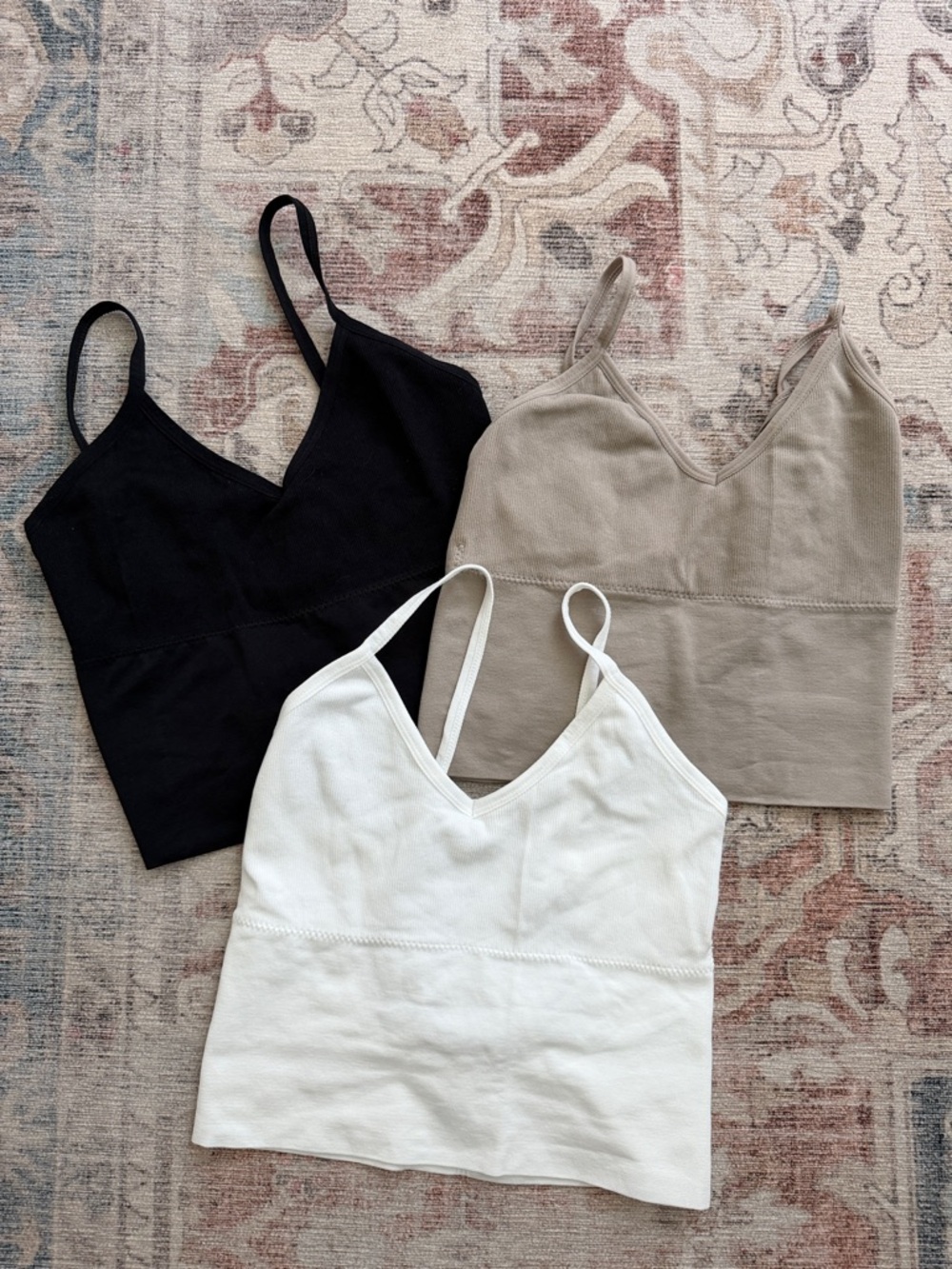 Women’s V-Neck Cropped Cami Tank - Black, White, Taupe